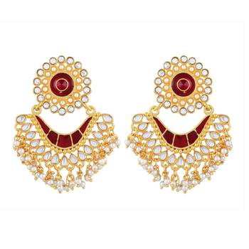 Fancy White Kundan Gold Plated Chandbali Earring For Women 1
