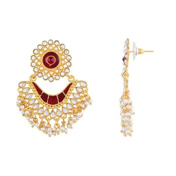 Fancy White Kundan Gold Plated Chandbali Earring For Women 3