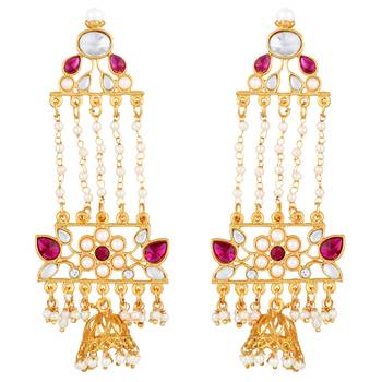 Delightful White Stone Gold Plated Jhumki Earring For Women 1