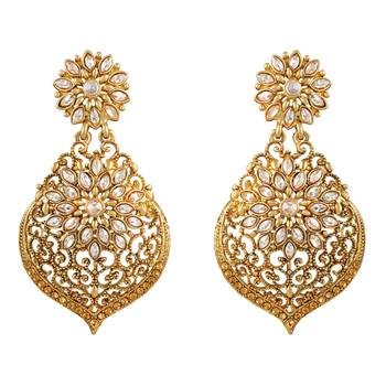Fancy Flower Shape Gold Plated Dangle Earring For Women 1