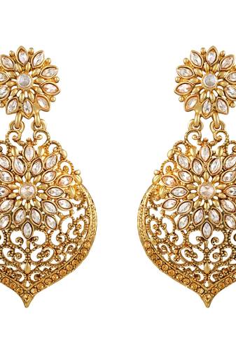 Fancy Flower Shape Gold Plated Dangle Earring For Women