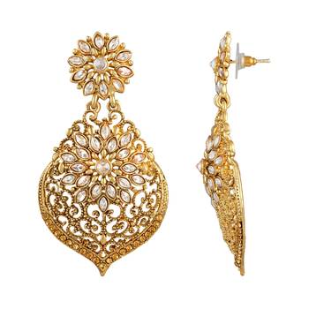 Fancy Flower Shape Gold Plated Dangle Earring For Women 3
