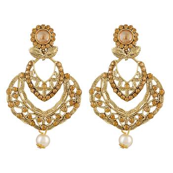 Glittery Flower Shape Gold Plated Dangle Earring For Women 1