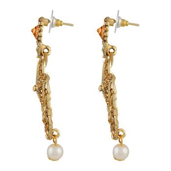 Glittery Flower Shape Gold Plated Dangle Earring For Women 2