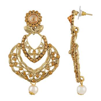 Glittery Flower Shape Gold Plated Dangle Earring For Women 3