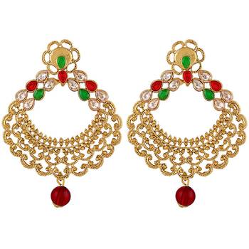 Classic Chandbali Shape Gold Plated Dangle Earring For Women 1