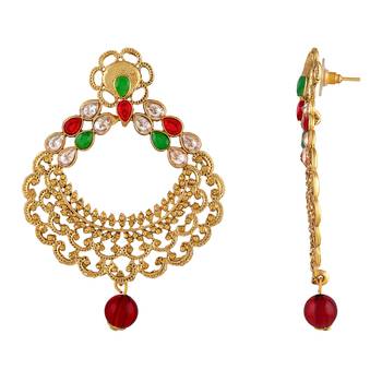 Classic Chandbali Shape Gold Plated Dangle Earring For Women 3