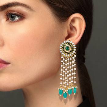 Creative Flower Shape Meenakari Work Gold Plated Dangle Earring For Women 1