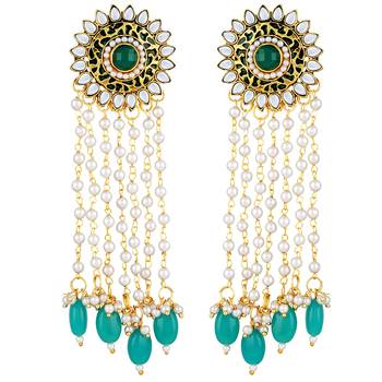 Creative Flower Shape Meenakari Work Gold Plated Dangle Earring For Women 2