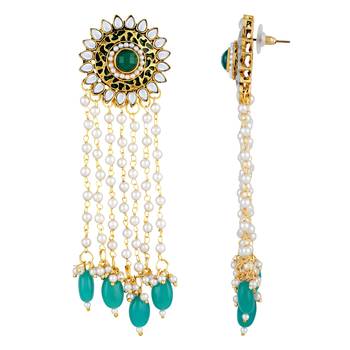 Creative Flower Shape Meenakari Work Gold Plated Dangle Earring For Women 3