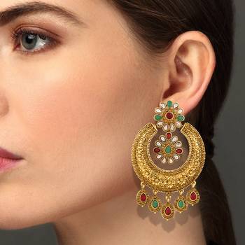 Brilliant Chandbali Shape Gold Plated Dangle Earring For Women 2