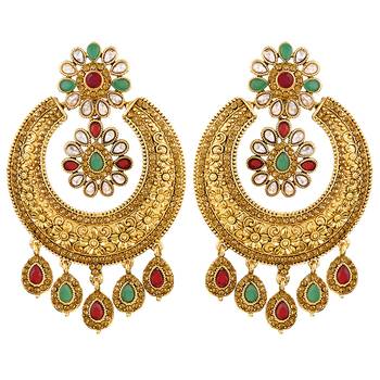 Brilliant Chandbali Shape Gold Plated Dangle Earring For Women 1
