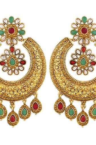 Brilliant Chandbali Shape Gold Plated Dangle Earring For Women