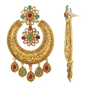 Brilliant Chandbali Shape Gold Plated Dangle Earring For Women 3