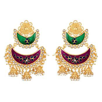 Luxurious Chandbali Shape With Meenakari Work Gold Plated Jhumki Earring For Women 1