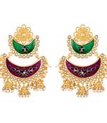 Luxurious Chandbali Shape With Meenakari Work Gold Plated Jhumki Earring For Women