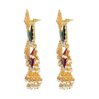 Luxurious Chandbali Shape With Meenakari Work Gold Plated Jhumki Earring For Women 2