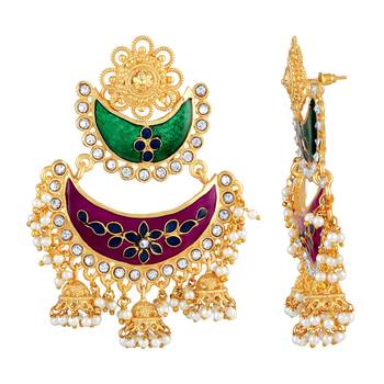 Luxurious Chandbali Shape With Meenakari Work Gold Plated Jhumki Earring For Women 3