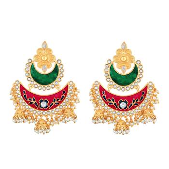 Traditionally Chandbali Shape With Meenakari Work Gold Plated Jhumki Earring For Women 1