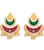 Traditionally Chandbali Shape With Meenakari Work Gold Plated Jhumki Earring For Women