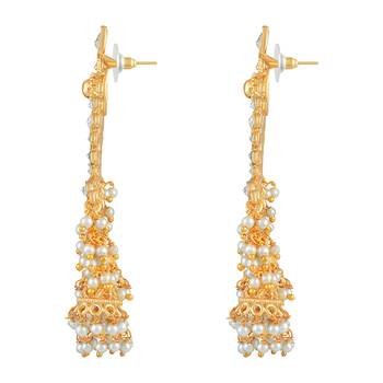 Traditionally Chandbali Shape With Meenakari Work Gold Plated Jhumki Earring For Women 2