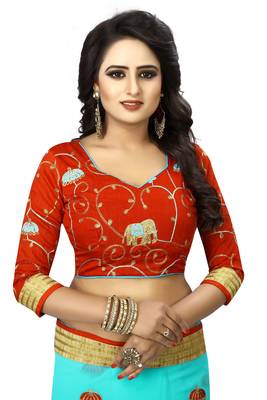 Sky blue embroidered pure georgette saree with blouse 5