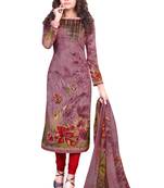 Burgundy & Red Synthetic Printed Dress Material With Dupatta