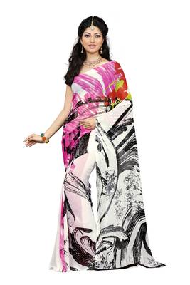 White printed georgette saree with blouse 1