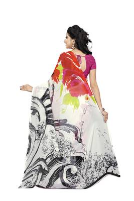 White printed georgette saree with blouse 2