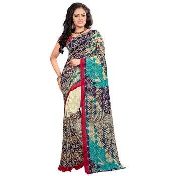 Black printed georgette saree with blouse 1