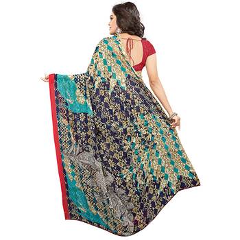 Black printed georgette saree with blouse 2