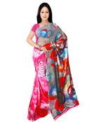 Pink printed georgette saree with blouse