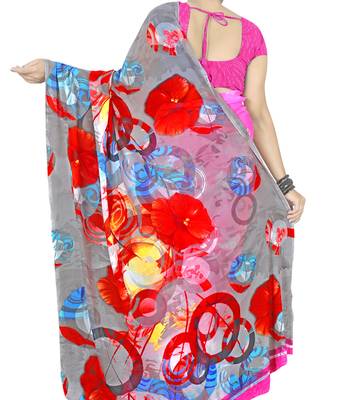 Pink printed georgette saree with blouse 2