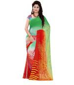 Green printed georgette saree with blouse