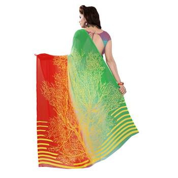 Green printed georgette saree with blouse 2