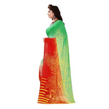 Green printed georgette saree with blouse 3
