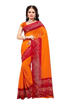 Orange printed georgette saree with blouse 1