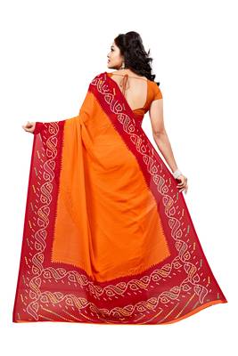 Orange printed georgette saree with blouse 2