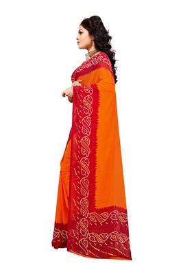 Orange printed georgette saree with blouse 3