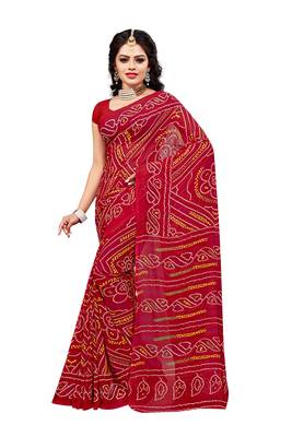 Red printed georgette saree with blouse 1