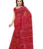 Red printed georgette saree with blouse