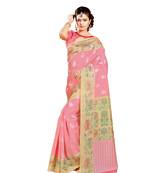Pink printed silk saree with blouse