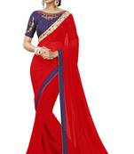Red embroidered georgette saree with blouse