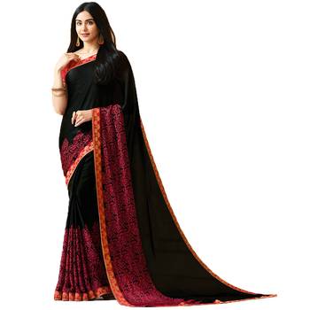 Black printed georgette saree with blouse 1