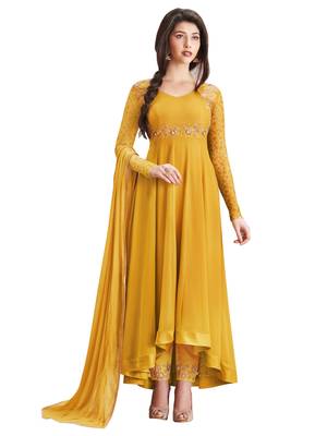 Yellow Embroidered Faux Georgette Anarkali Suit 1