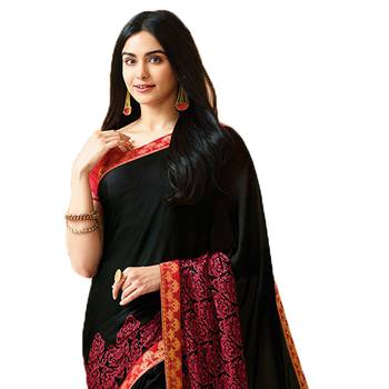 Black printed georgette saree with blouse 2