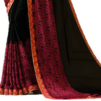 Black printed georgette saree with blouse 3