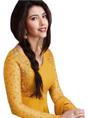 Yellow Embroidered Faux Georgette Anarkali Suit 2
