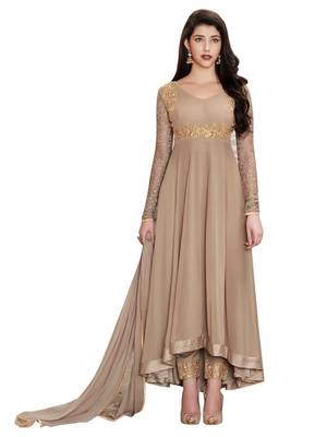 Beige embroidered faux georgette salwar 1