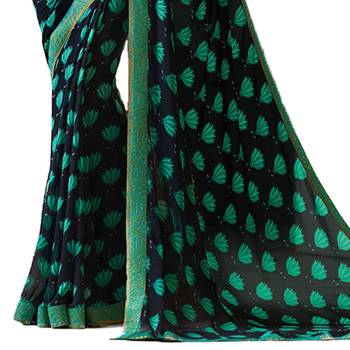 Blue printed georgette saree with blouse 3